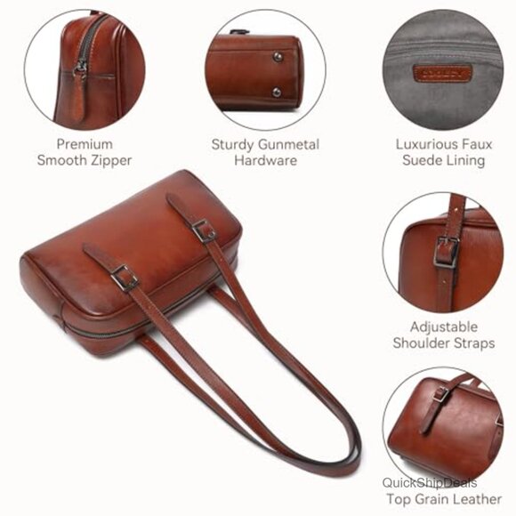 Genuine Leather Hobo Shoulder Bag with Adjustable Straps, Clutch Convertible main image 0